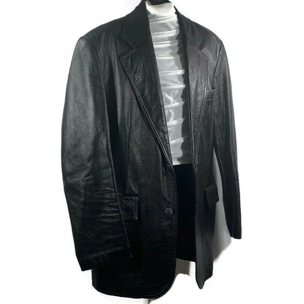 Real Cow Hide Leather Jacket Button Up Sz 36